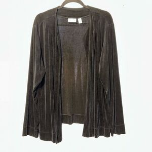 Chicos Travelers XL Open Front Slinky Long Sleeve Cardigan Solid Black Color EUC